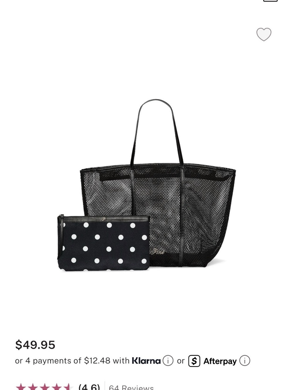 PINK Victoria's Secret Black Mesh Tote with Polka Dot Pouch